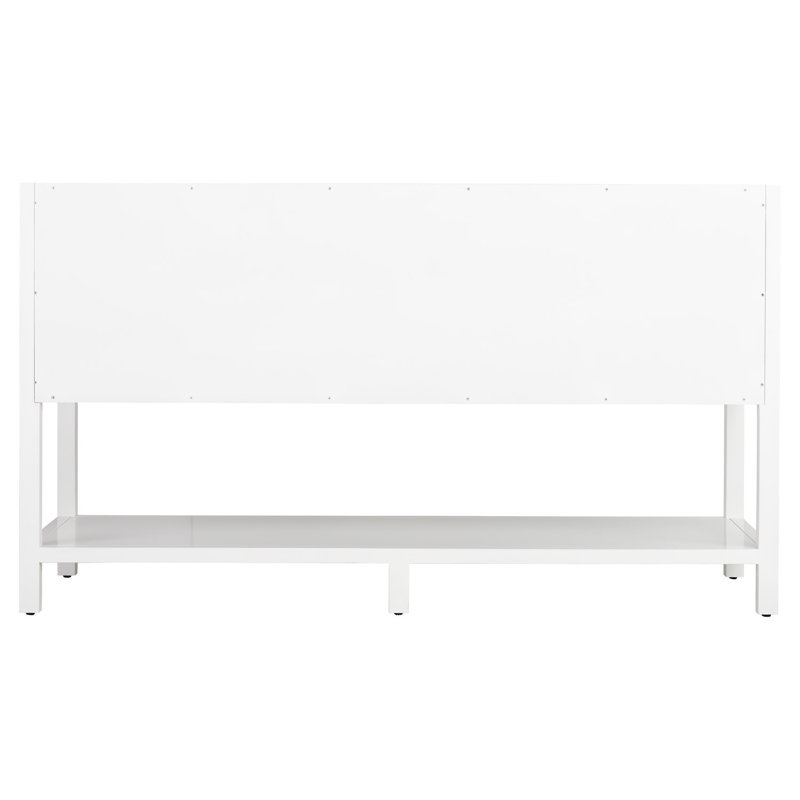60" Robertson Double Bathroom Vanity Set with Rectangular Undermount Sinks, White, Arctic White Quartz, Single Hole