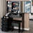 37-Inch Left Bedside Vanity Table With Cushioned Stool And Large Sliding Mirror, High Capacity Storage, American Design, Black For Middle Spaces Stool, 24X22
