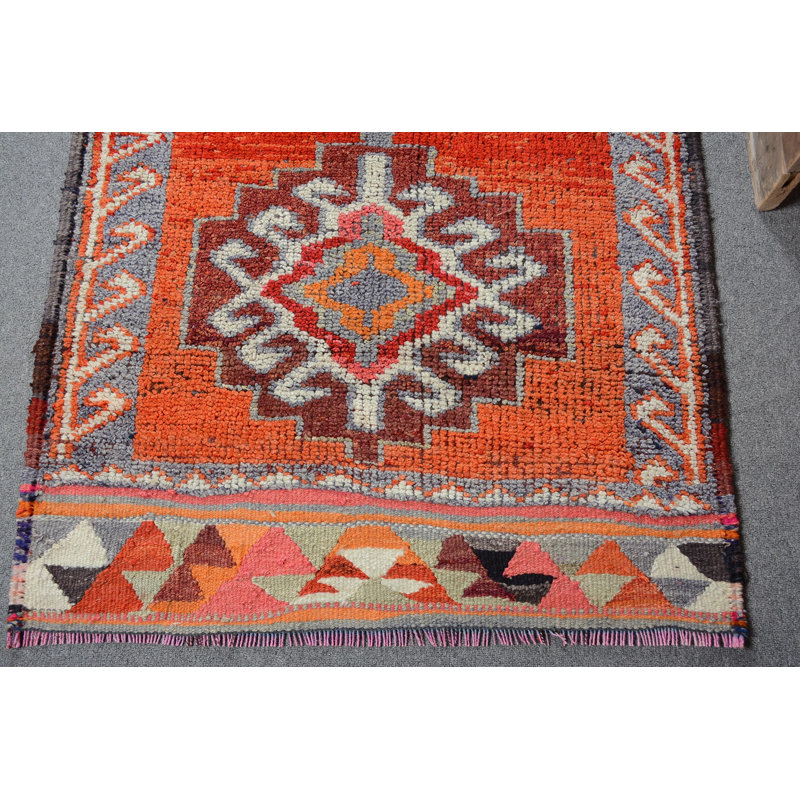 Tapis turc, tapis rétro, tapis en laine orange, tapis marocain, tapis de couloir 3,1 x 9,7 pi, tapis Boho
