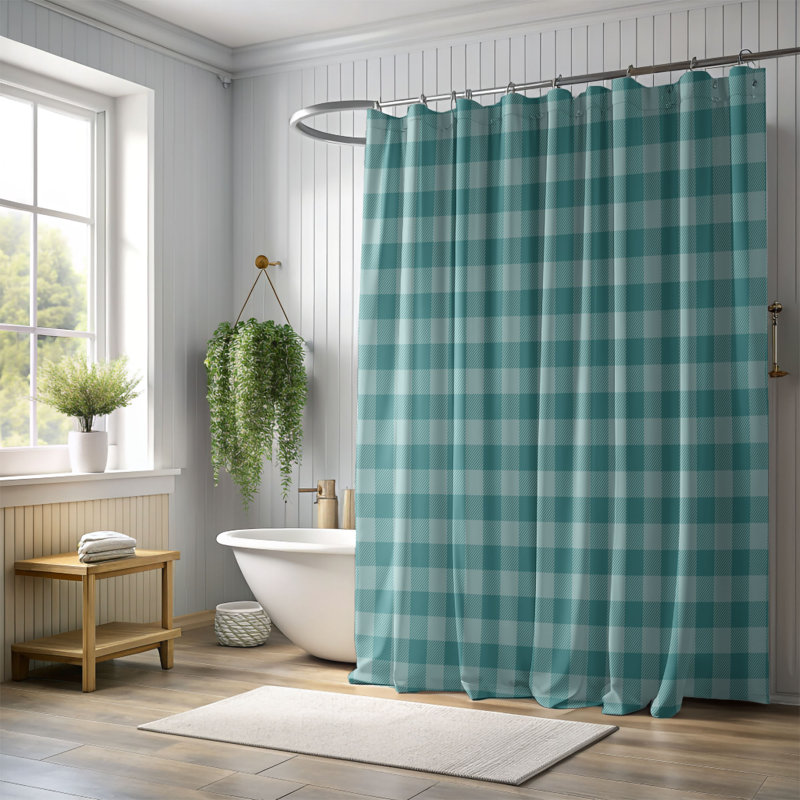 Christmas Grids - Rideau de douche Premium, H 74 po x l 71 po, Bleu sarcelle
