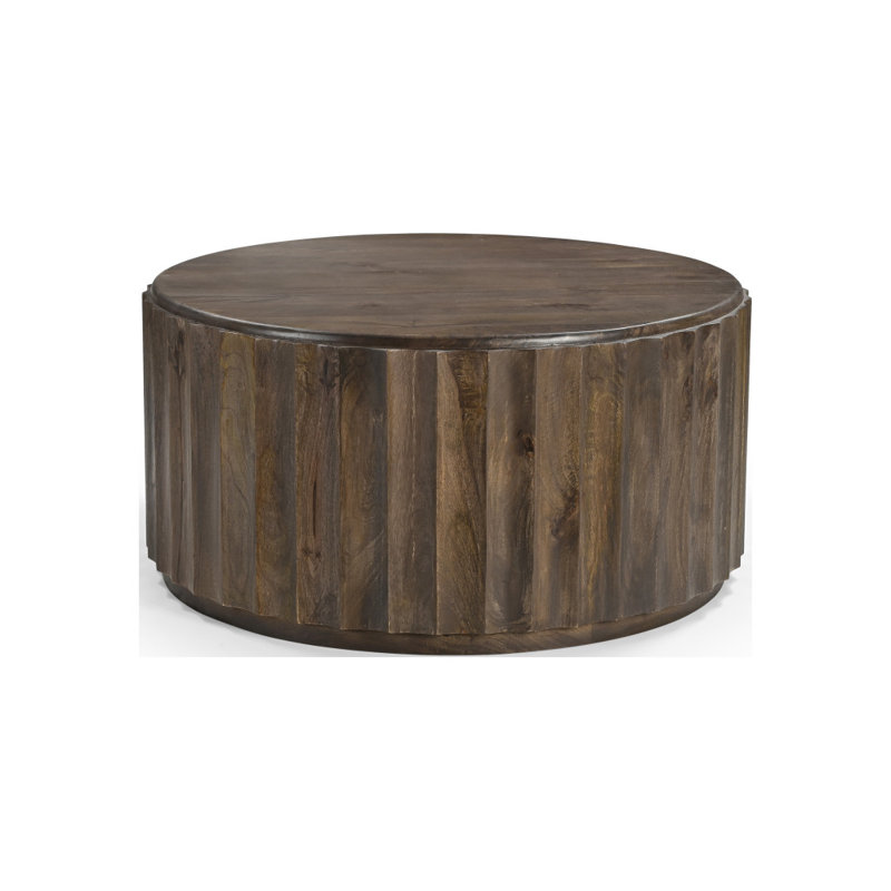 36" Brown Solid Wood Round Coffee Table