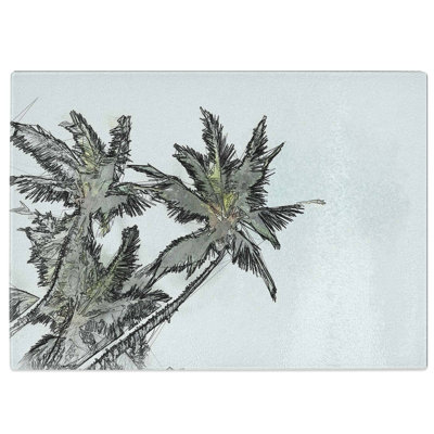 Tempered Glass Tropical Palm Trees in Abstract Chopping Board
