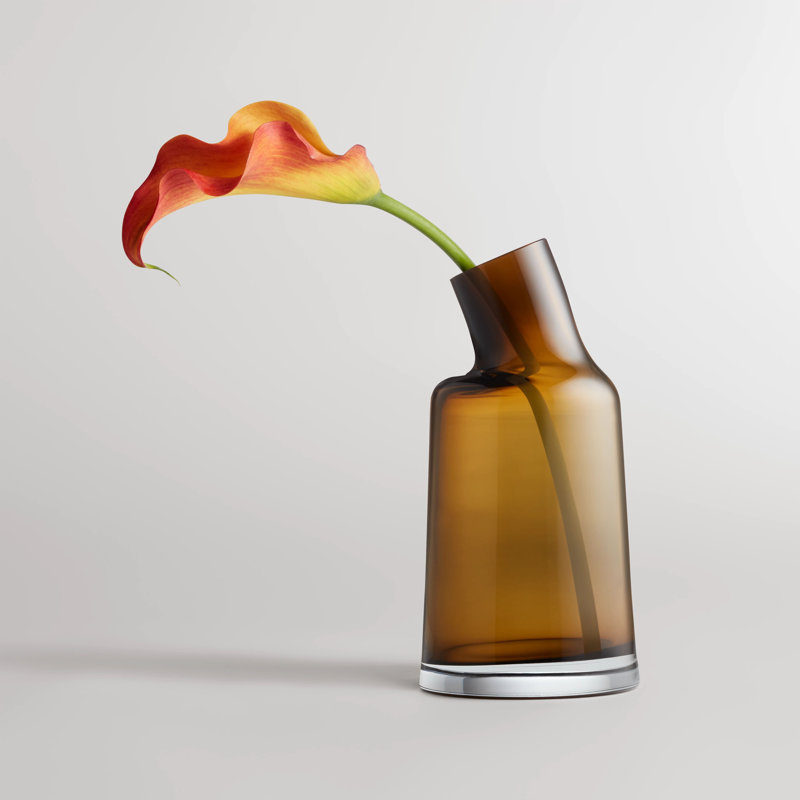 Variant Handmade Handblown Glass Table Vase, 10" H x 5" W x 5" D, Amber