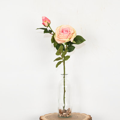 22" Artificial Rose Floral Arrangement In Vase With Faux Water, Farmhouse Long Stem Greenery Leaves Faux Flower For Dining Table Centerpieces Wedding Party Bouquet Home Decor Indoor