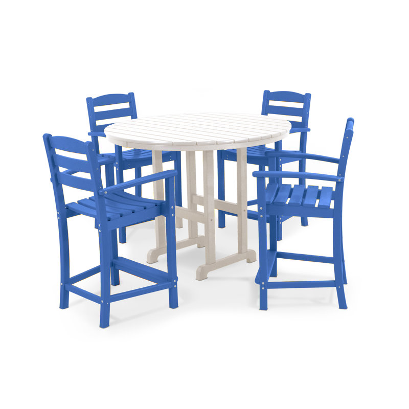 Ensemble de comptoir de ferme 5 pièces POLYWOOD La Casa Café, Bleu pacifique / Blanc