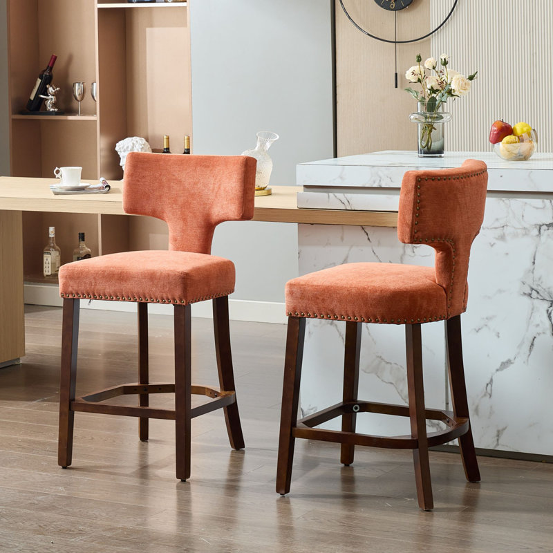 Ensemble de 2 tabourets de bar Mid-Century, Orange