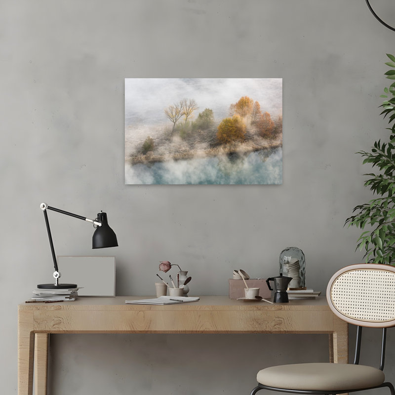 Misty Autumn Lake Ethereal Peaceful Serene Autumn Landscape Wall Art Print 1 Piece Wrapped Canvas Wall Art