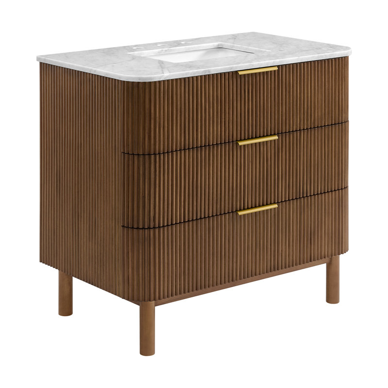 Kensington 36" Bathroom Vanity In Reeded Birch, Brown Reeded Birch