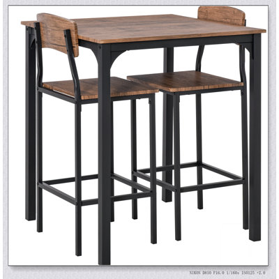 3 Piece Bar Table Set, Industrial Counter Height Dining Table Set
