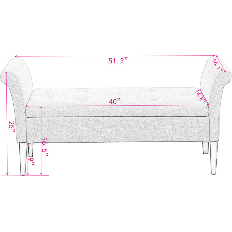 Banc de rangement rembourré Rusnak, Tanné
