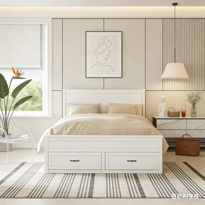 Wood Platform Bed with 6 Drawers,with Wooden Slats