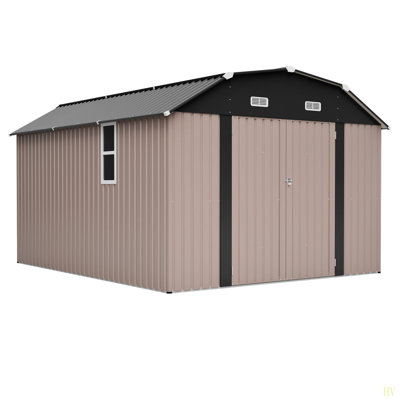 10X12 FT  Outdoor Storage Shed, Heavy Duty Rust-Resistant Steel Tool Shed With Floor Frame Kit