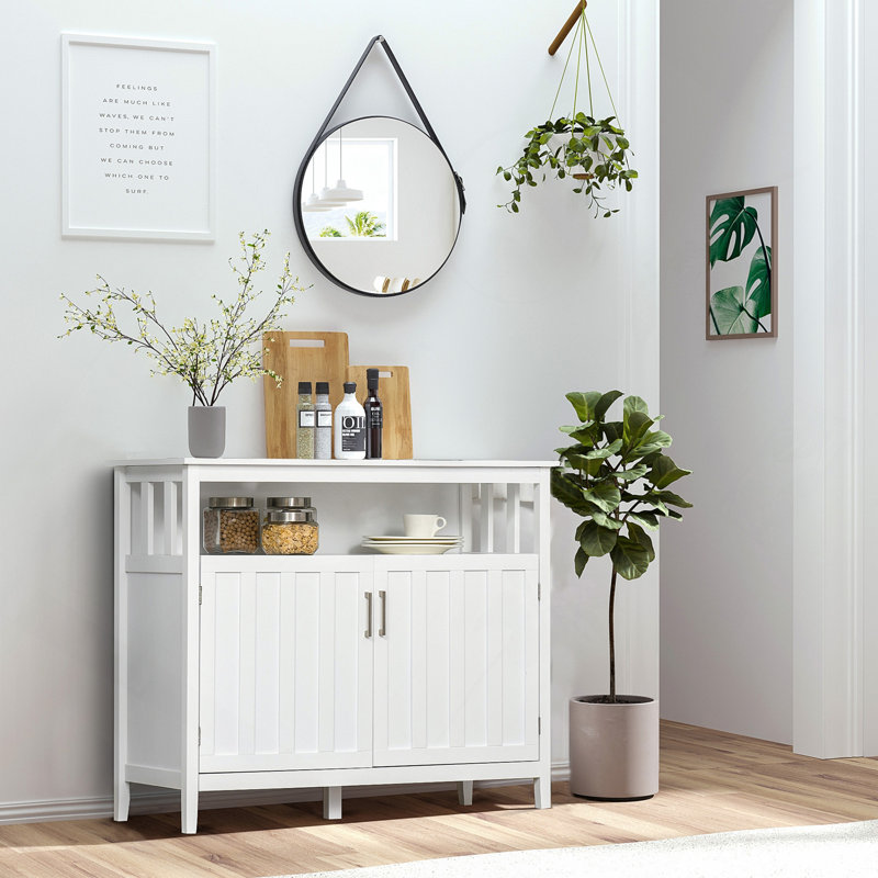 Buffet de cuisine, buffet avec 2 portes et tablettes réglables pour la salle à manger, blanc