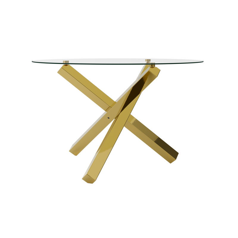 LPD Home Round Glass Top Dining Table, Gold
