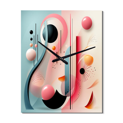 Fleurs de rythme en rose et bleu I - Très grandes horloges murales géométriques modernes