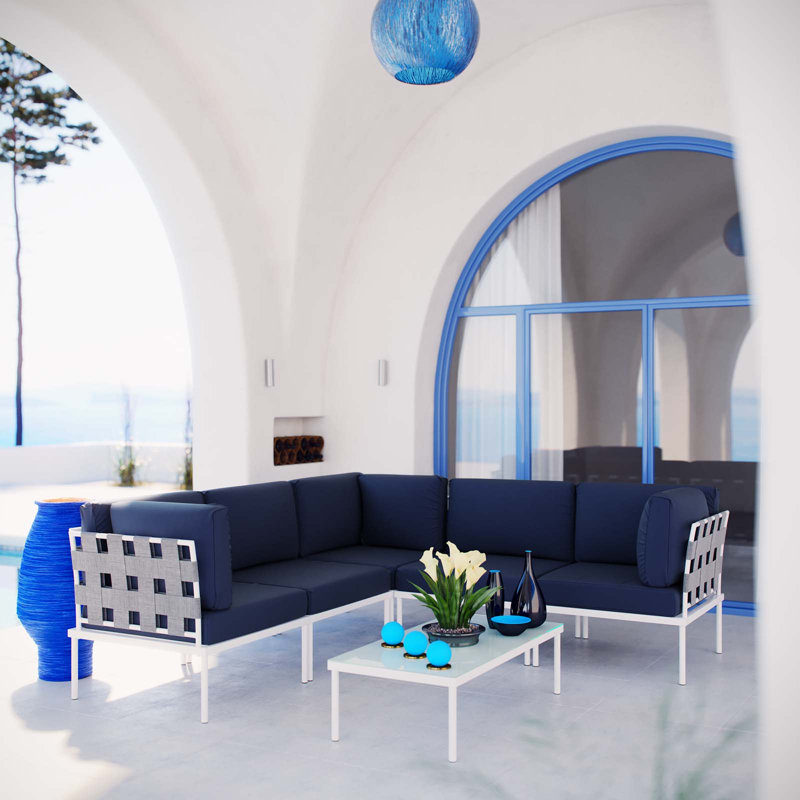 Harmony 6 Piece Outdoor Patio Aluminum Sectional Sofa Set, Navy