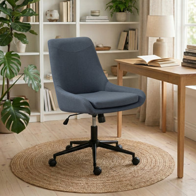 Linen Armless Swivel Task Chair with Tilting Rock and Adjustable Seat Height , Dark Gray