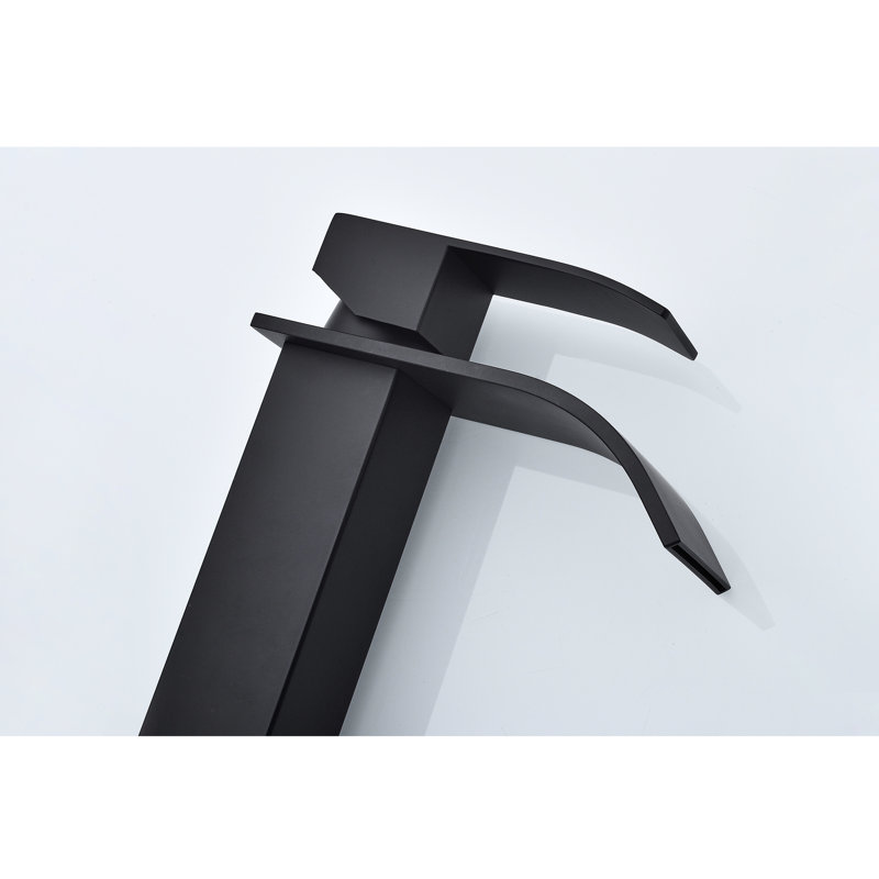 Waterfall Spout Bathroom Sink Faucet In Matte Black, Single Handle Function, Crafted From Stainless Steel Material Faucet, Black Color, Handle, Made Of