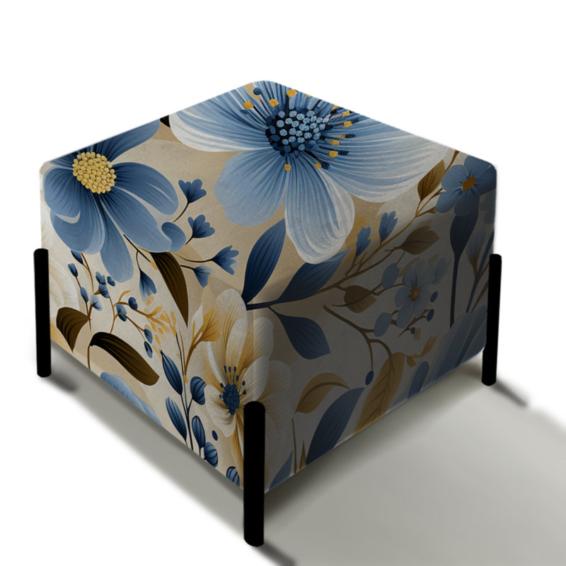 Motif floral bleu et ivoire Coastal Dreams - repose-pieds carré floral
