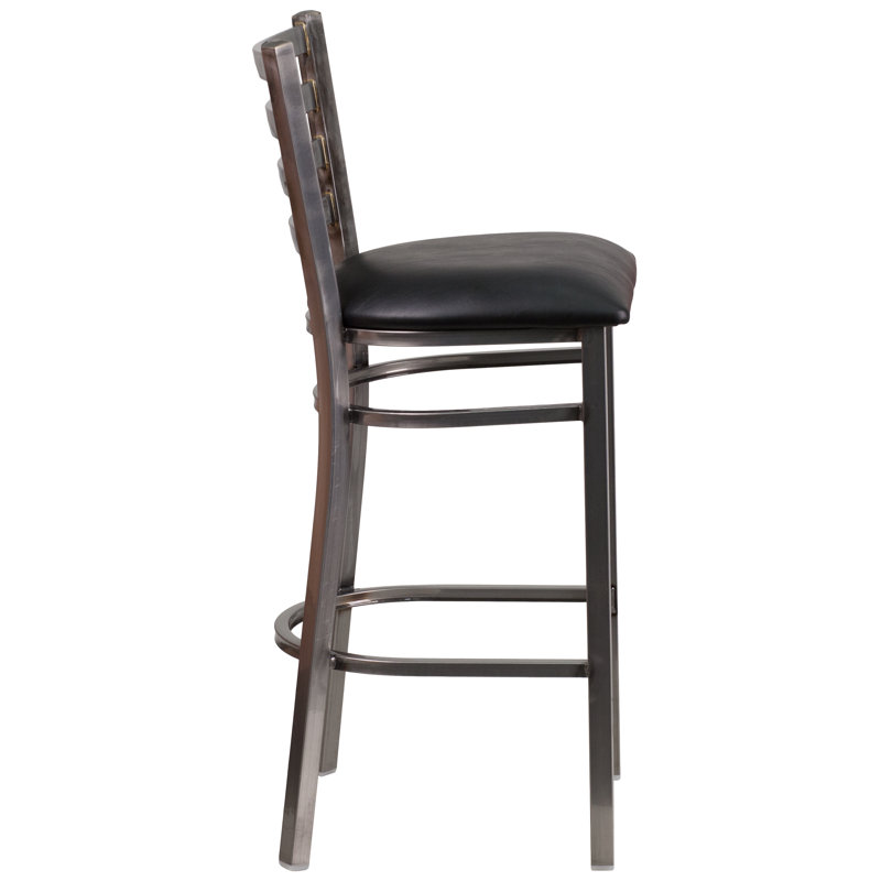Elegant Black Metal Ladder Back Barstool with Vinyl Seat