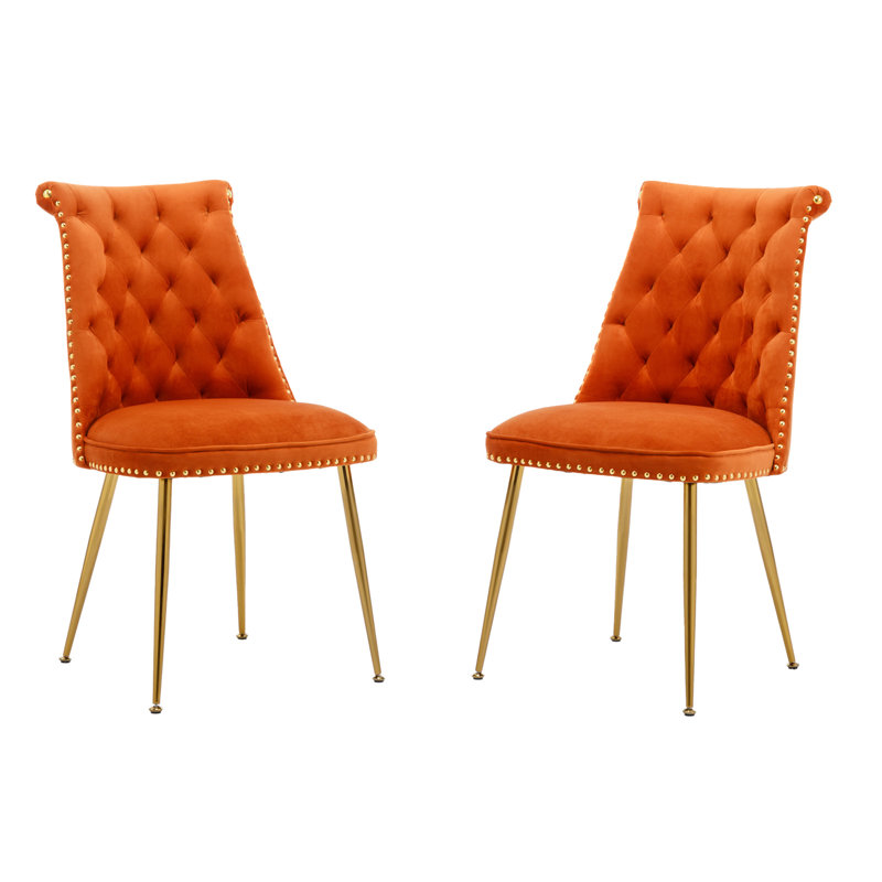 Magallanes 2-Piece Tufted Velvet Dining Chairs , Orange