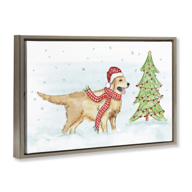 «Snowy Labrador Scene» par Mollie B., Cadre flottant orme Montalcino, H 17 po x l 25 po