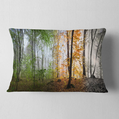 Morning Forest Panoramic View - Landscape Printed Throw Pillow