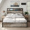 Structure de lit grand avec rangement Tryston, gris rustique