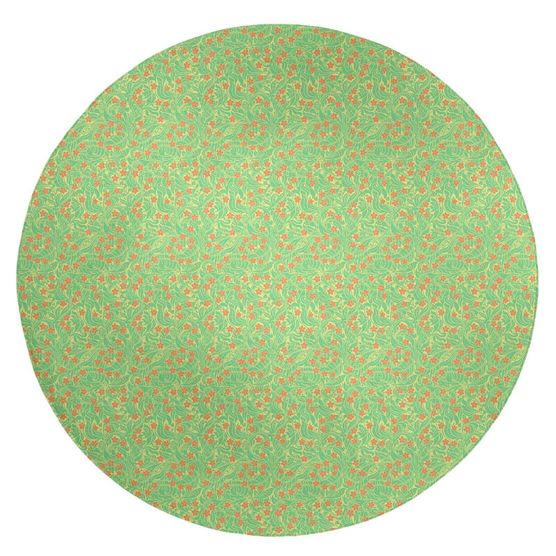 Tapis à motif floral vert clair/jaune/rose, Rond 5 pi