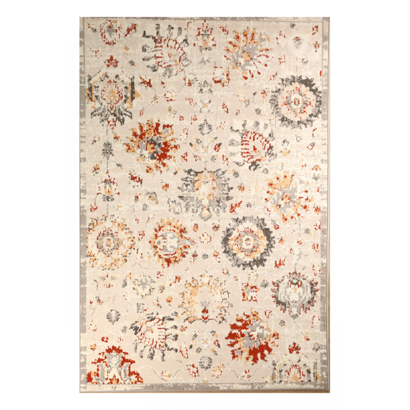 Tapis ivoire / brun clair Ikat, Rectangle 7 pi 8 po x 11 pi