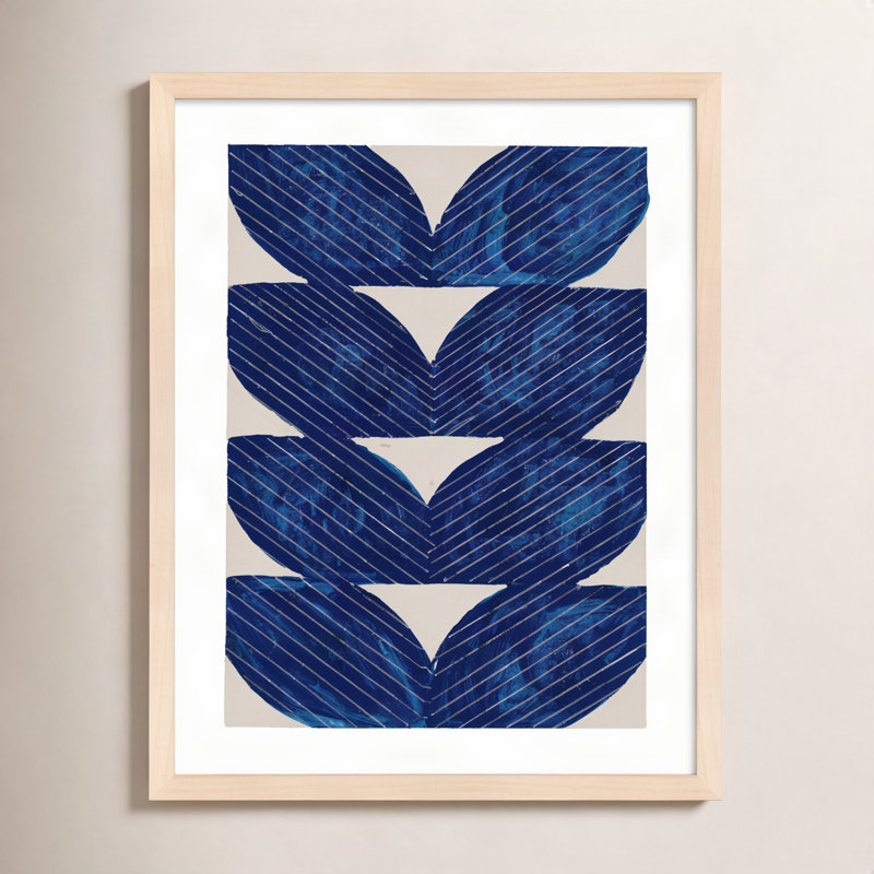 «Blue Chevron Navy» par Andrea Stokes - Art mural encadré, H 30 po x l 24 po, Brun