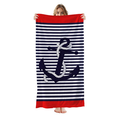  Microfiber Beach Towel Lightweight Travel Towel, Absorbent No Fade,30"x60",Nautical anchor stripe