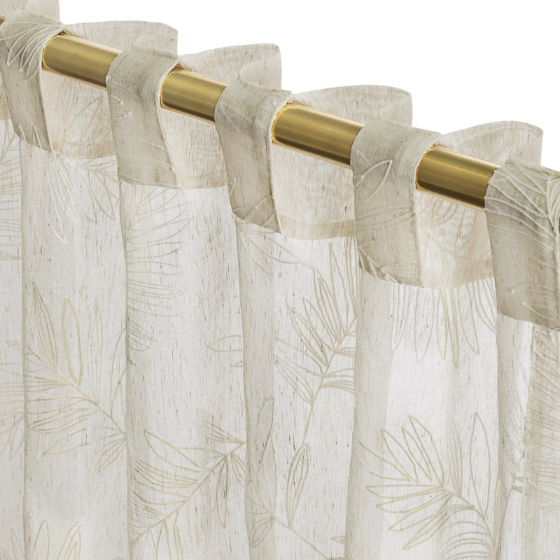 Roodhouse Premium Leaf Embroidered Semi-Sheer Rod Pocket Single Curtain Panel, Oatmeal, 52" W x 96" L