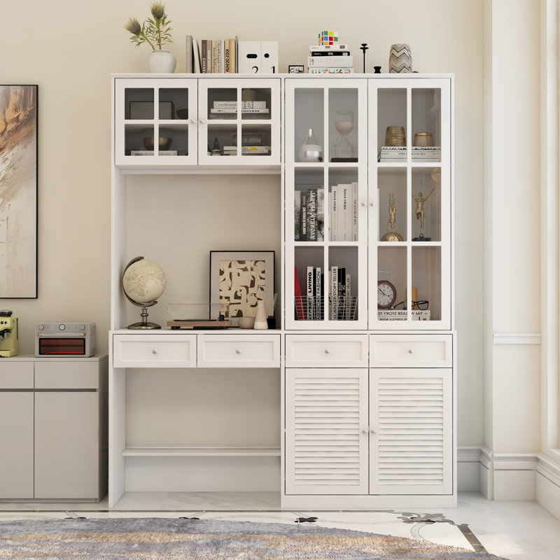 Paolina 78.7'' H x 63'' W Bookcase With Glass Doors And Drawers And Writting Desk