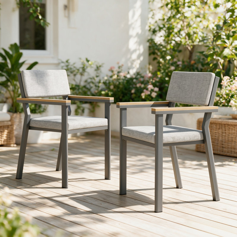 Lot de 2 chaises de salle à manger empilables en aluminium pour patio extérieur, 2 pièces