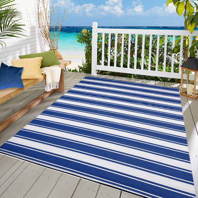 Barnette Striped Power Loom Blue Area Rug
