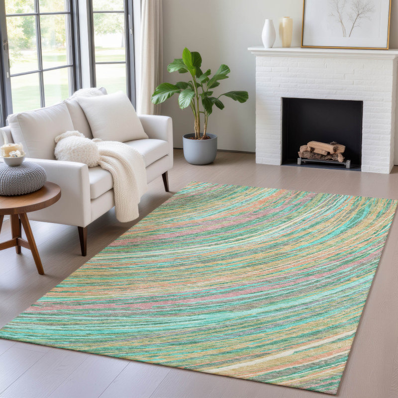 Tapis bleu sarcelle Xhevrie lavable à la machine intérieur / extérieur, Rectangulaire 8 pi x 10 pi