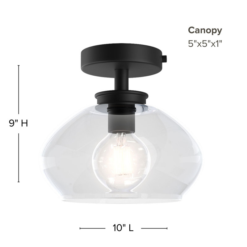 Kinsmon Plug & Play 1-Light Semi Flush Mount in Transitional and Modern Style-9 Inches Tall and 10 Inches Wide, Matte Black