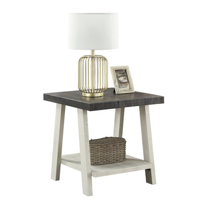 Athens Contemporary Two-Tone Wood Shelf End Table In Weathered Charcoal And Beige