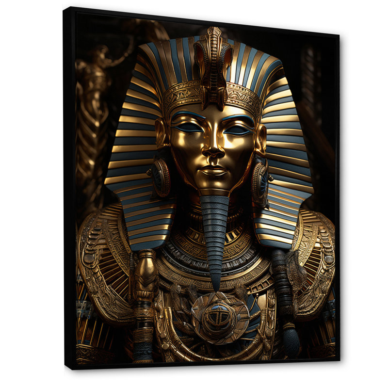 Égypte, pharaon doré sur toile, H 20 po x l 12 po, Cadre flottant noir
