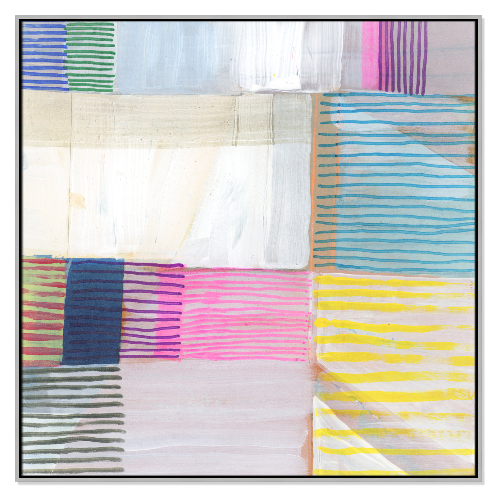 Bright Net III by Cartissi - Floater Frame Painting on Canvas, 46.5" H x 46.5" W x 2" D, Silver Framed