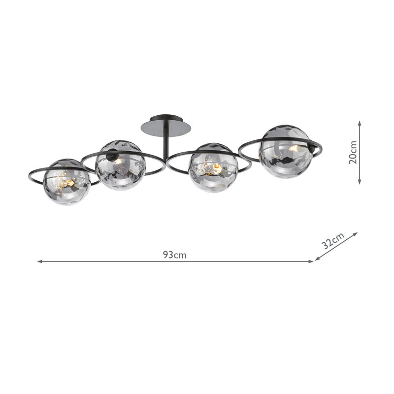 OLYMPUS 4LT SEMI FLUSH CW SMOKED/CLR GLS 150MM, Matt Black/Smoked