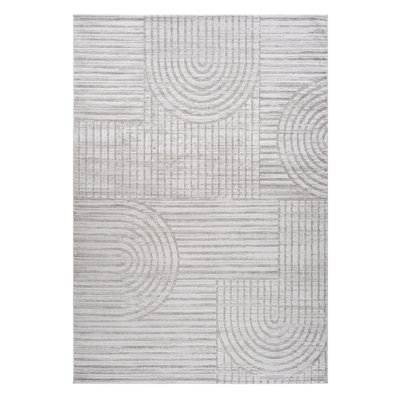 5' X 8' Light Gray and Ivory Abstract Distressed Area Rug