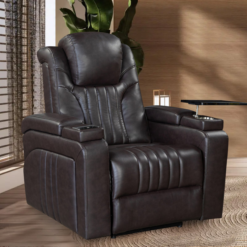 Eldrida Faux Leather Recliner, Dark Brown Faux Leather