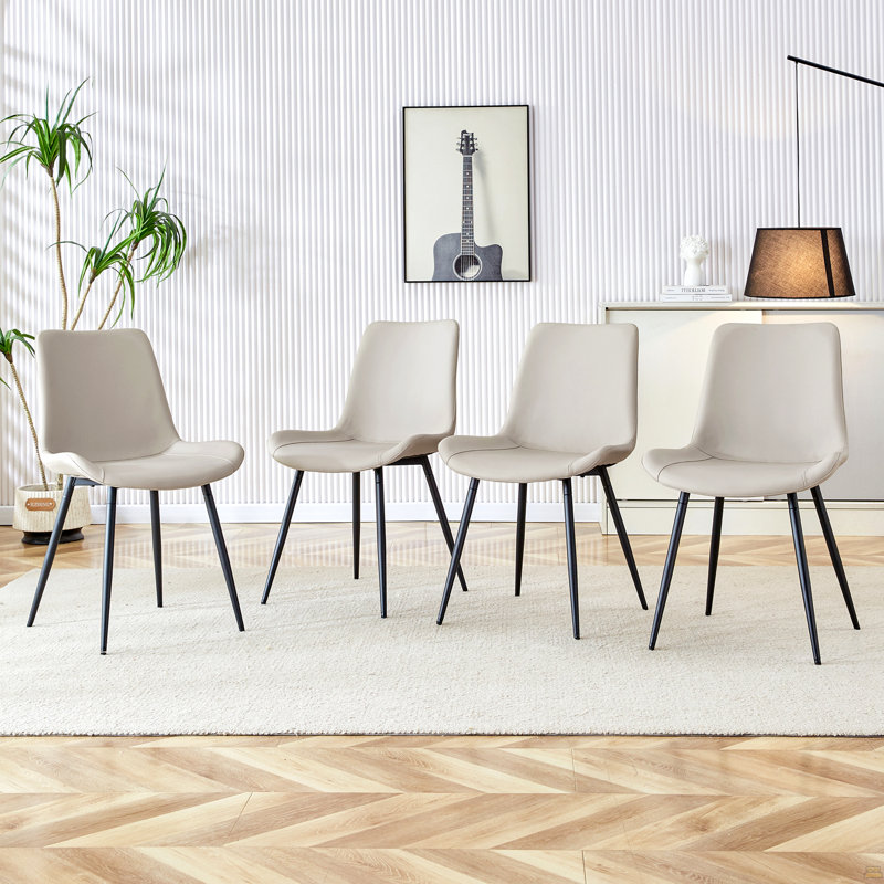 Chaise en cuir avec coussin de dossier et pieds en métal, Gris chaleureux