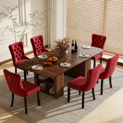 Rectangular Dining Table Set with 4-6 Velvet Upholstered Chairs and Storage, Modern Farmhouse Dining Room Table and Chair Set