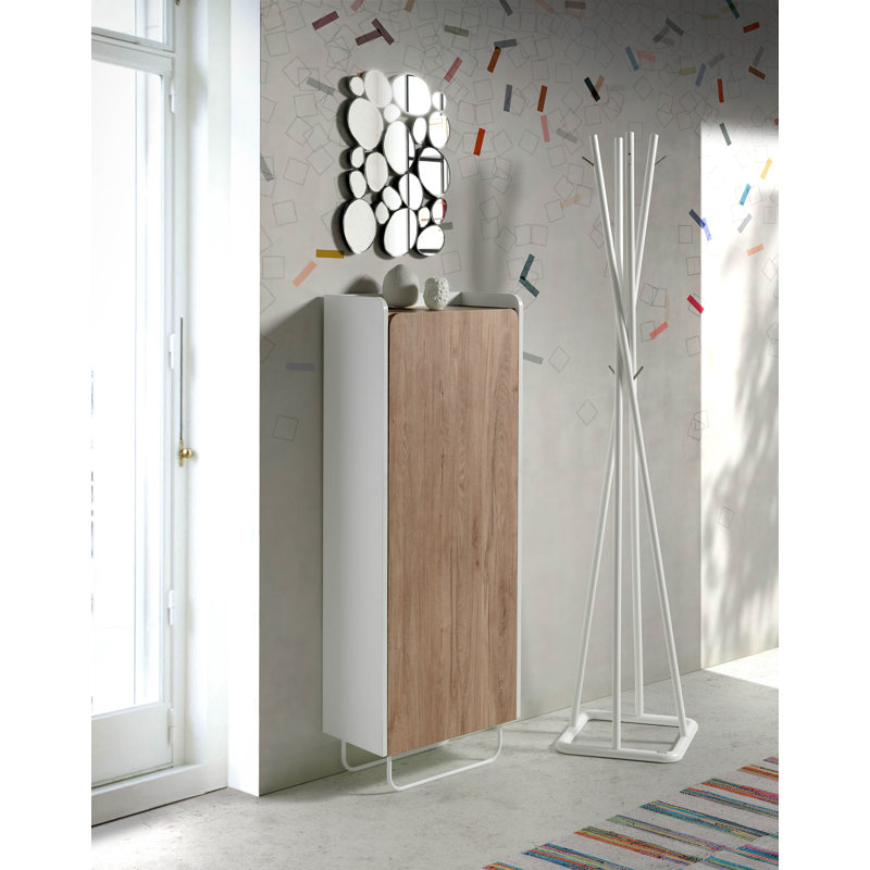11 Pair Shoe Storage Cabinet, White/Walnut