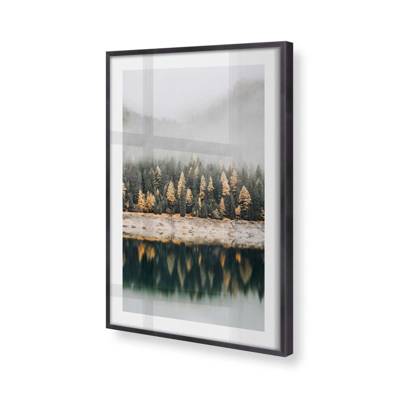 Imprimé de réflexion de forêt brumeuse, Cadre en zinc patiné, H 15,25 po x l 12,25 po x P 1,25 po