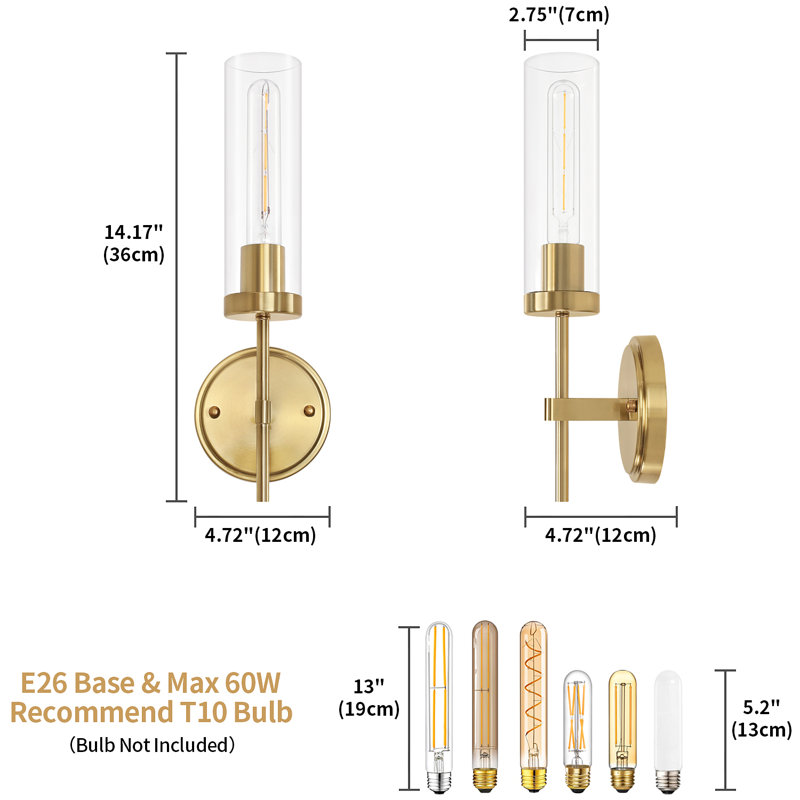 Zulmy 1 - Light Dimmable Wallchiere Wall Mounted Sconce Wall Light with Clear Glass, Gold