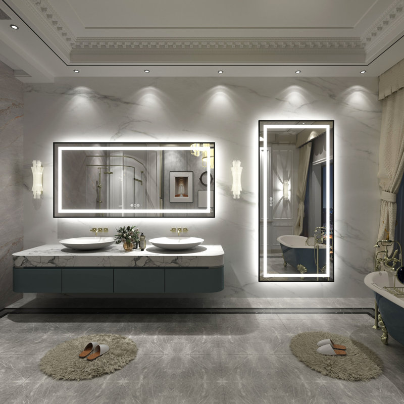 Miroir de salle de bain / meuble-lavabo à cadre en verre trempé à DEL certifié anti-buée Wayfair Basics®, 60 po x 28 po